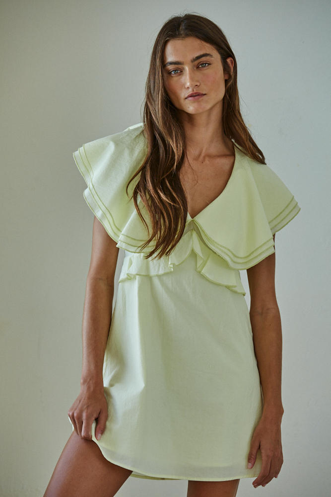 keira knightley green atonement dress LIME SANA RUFFLE MINI DRESS – Lemon