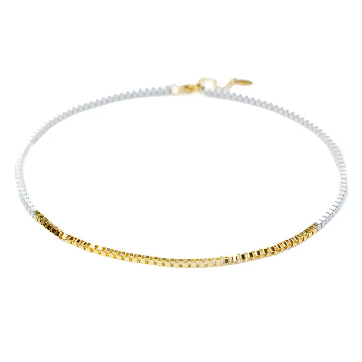 WHITE AND 18K GOLD BOX LINK NECKLACE