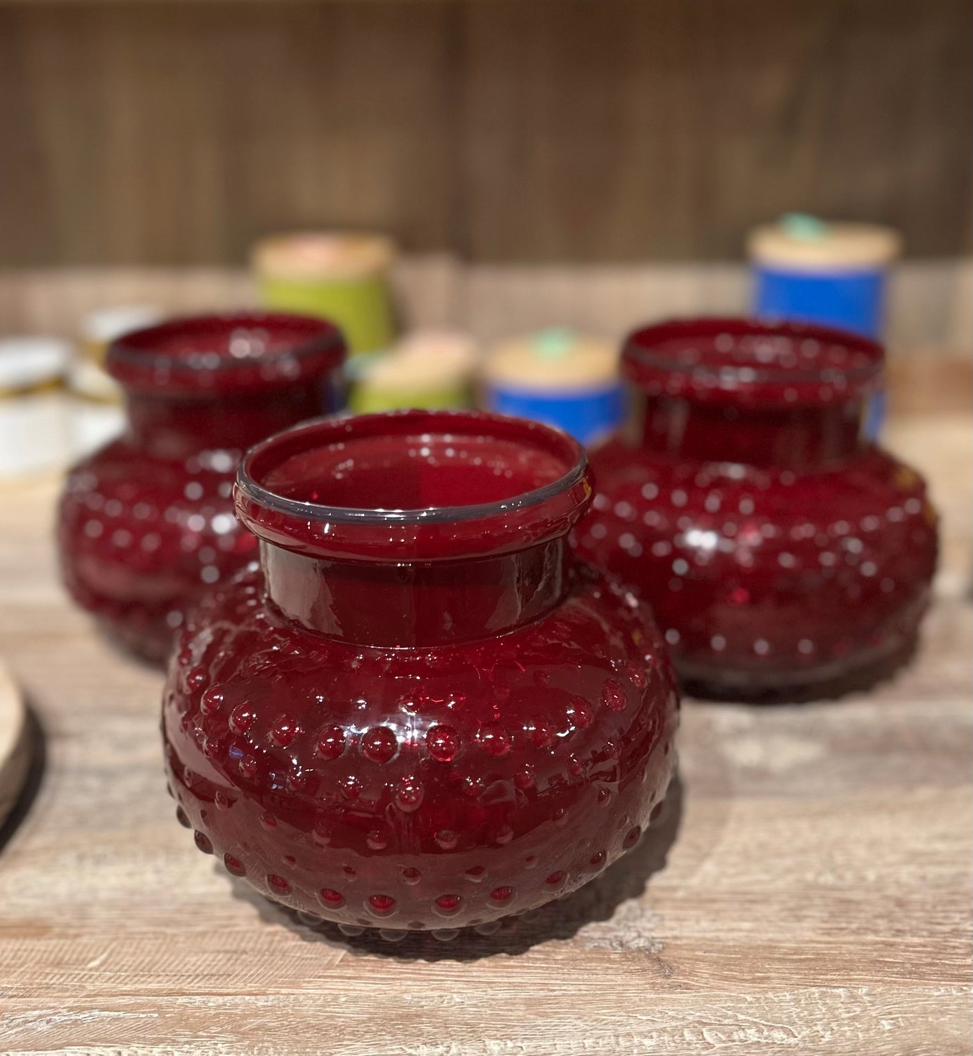 RED GLASS HOBNAIL VASE