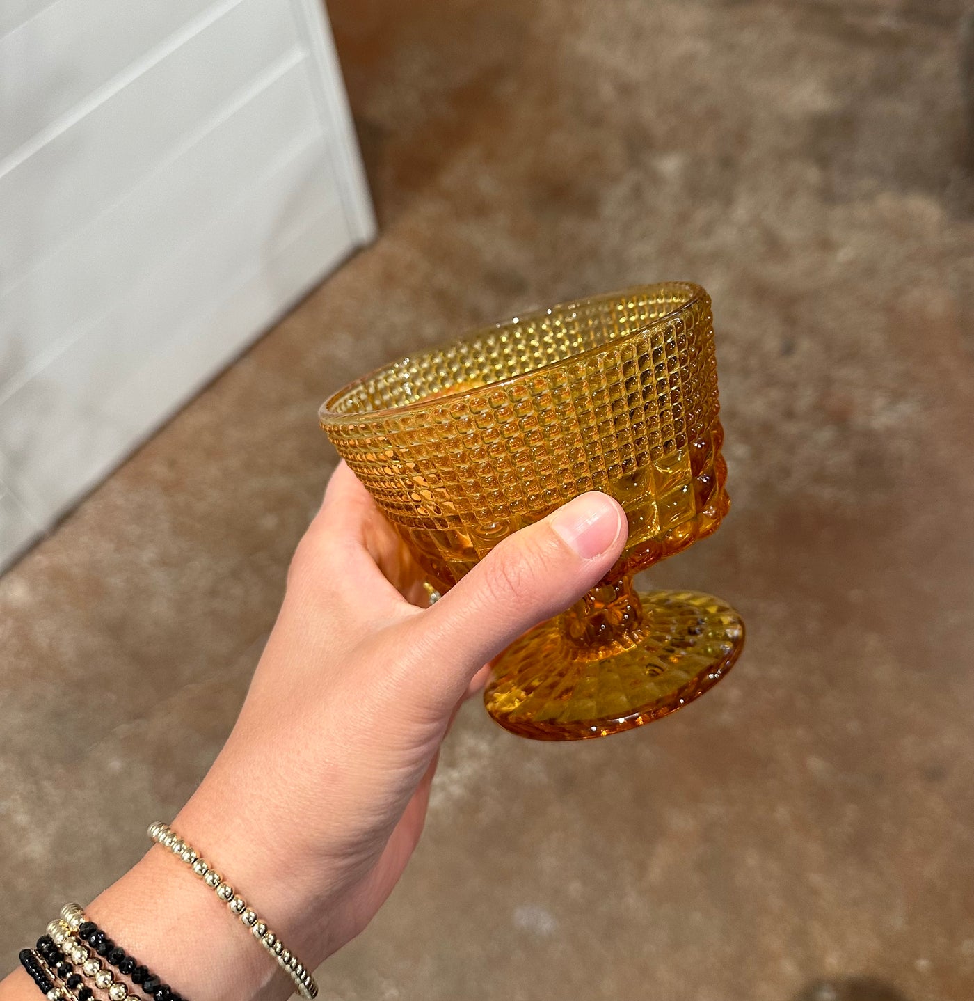 AMBER EMBOSSED STEMMED COUPE GLASS