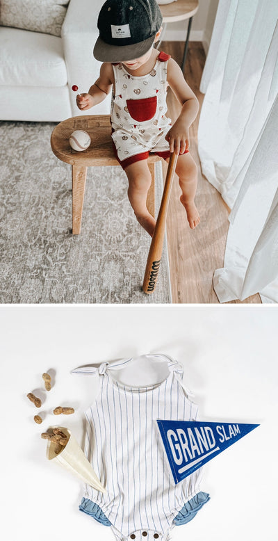 ORGANIC GAME DAY BASEBALL POCKET ROMPER