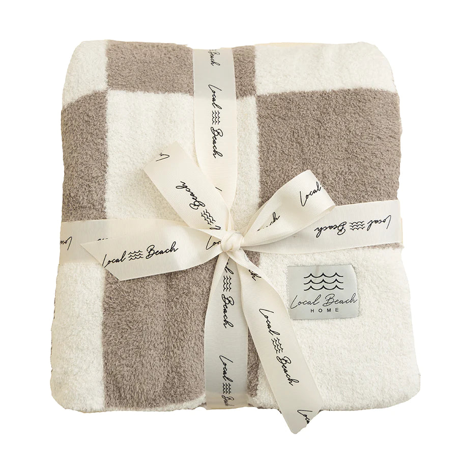 CHECKERED TAUPE LUXE HOME BLANKET