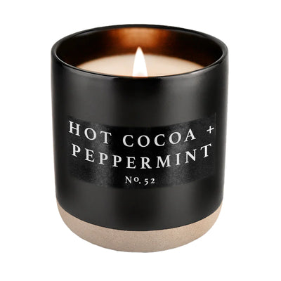 HOT COCOA and PEPPERMINT SOY CANDLE - BLACK STONEWARE JAR - 12 OZ