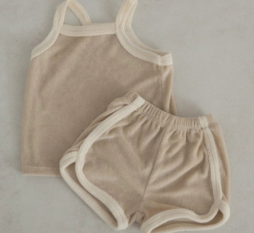 TAN TERRY CLOTH TANK/SHORT SET