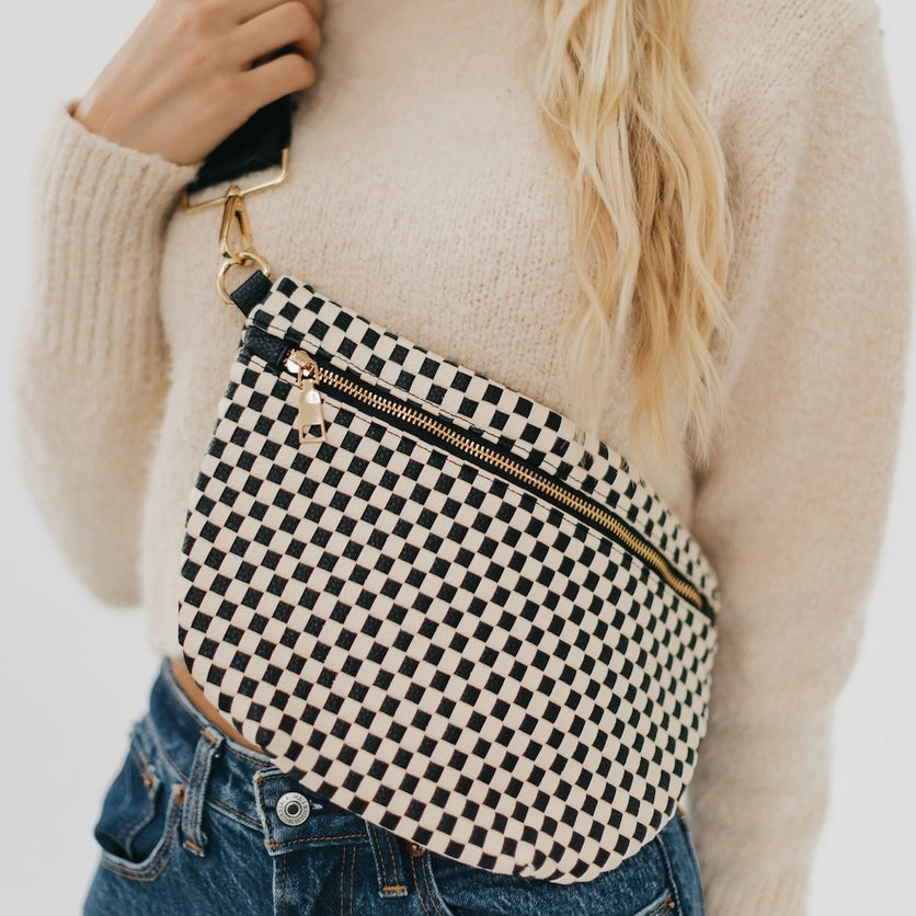 BLACK WOVEN BUM BAG