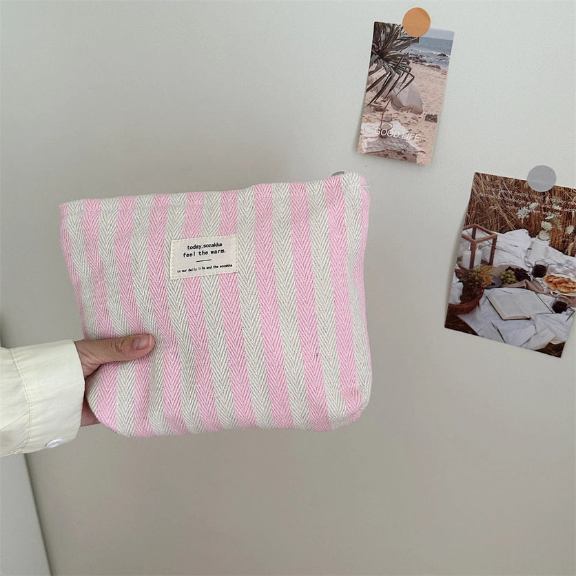 STRIPED PINK MAKE UP BAG