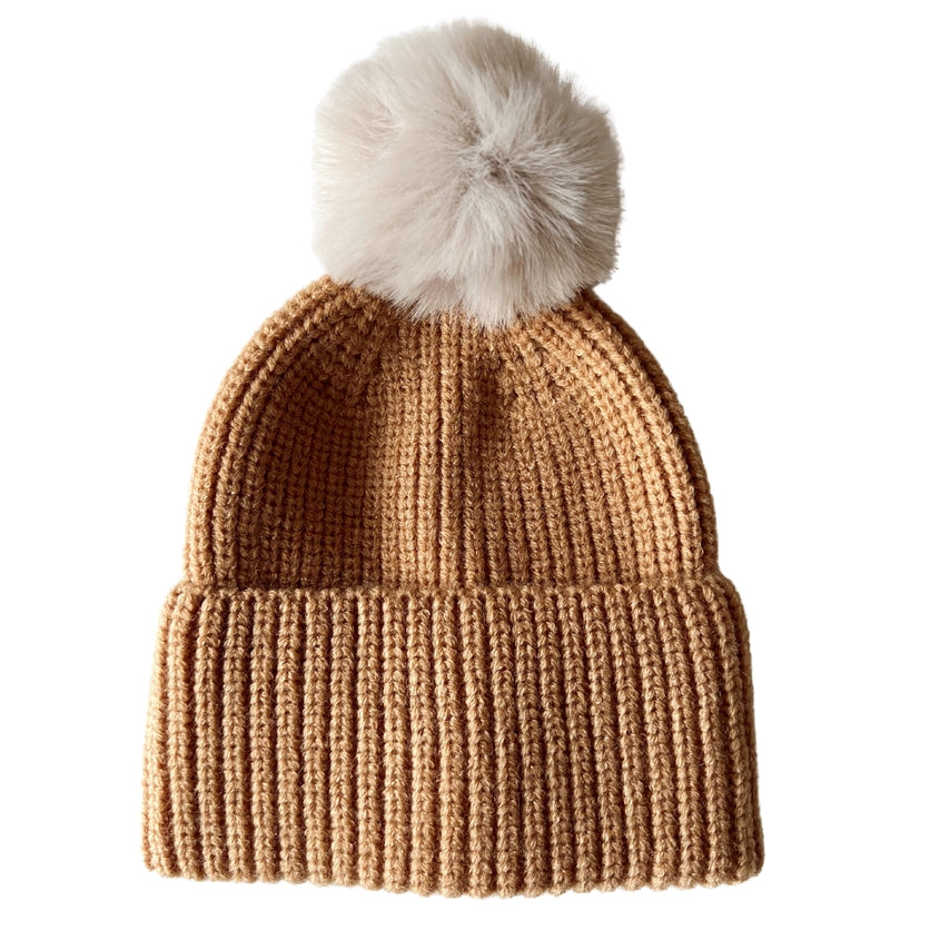 RIB KNIT FUR POM BEANIE 1-4 YEARS