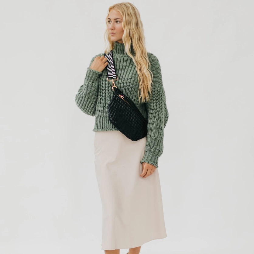 BLACK WOVEN BUM BAG