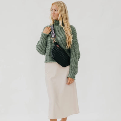 BLACK WOVEN BUM BAG