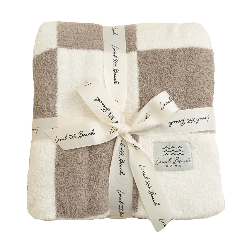 CHECKER LUXE BABY BLANKET - TAUPE