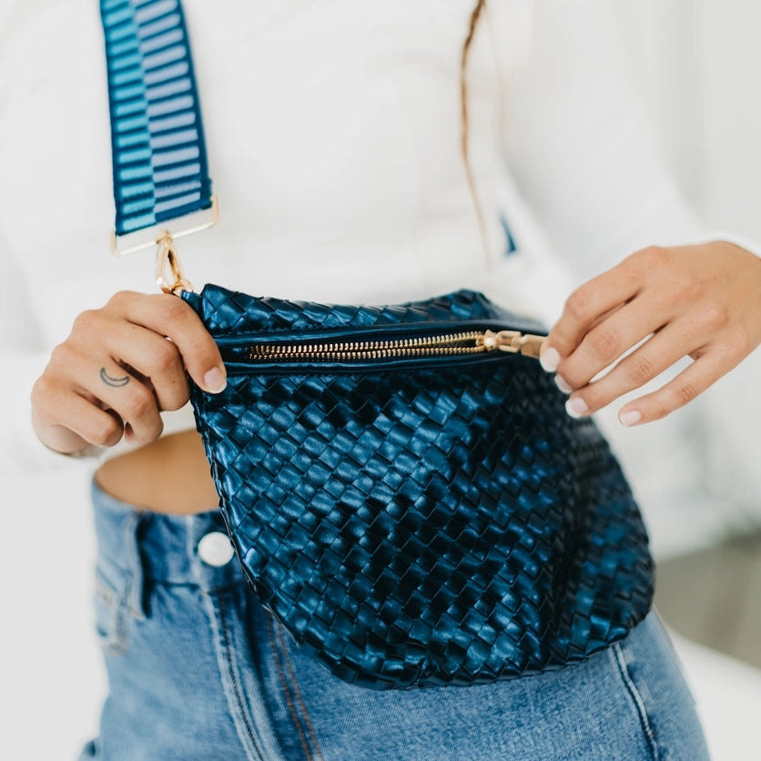 BLUE WOVEN BUM BAG