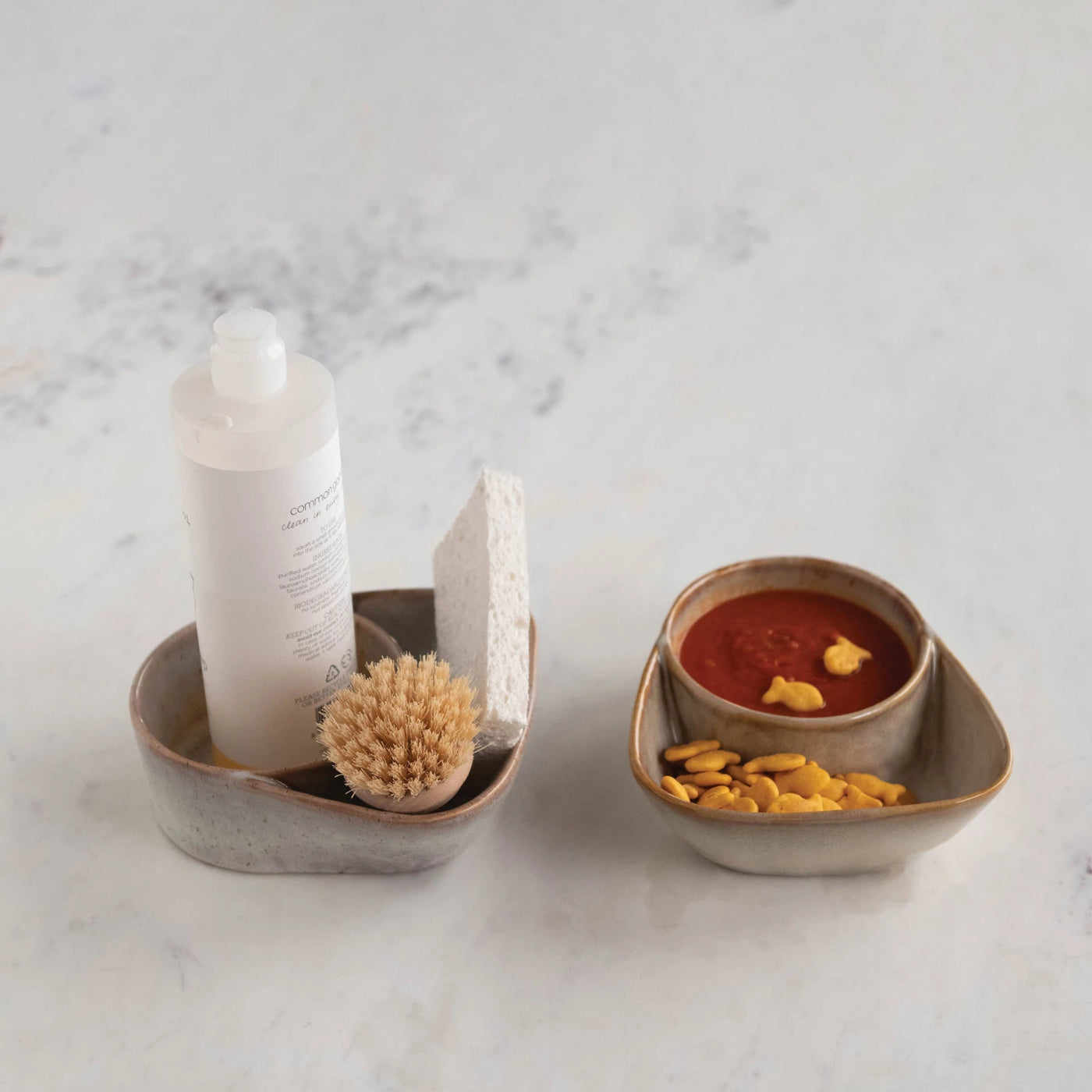 STONEWARE CRACKER AND SOUP BOWL