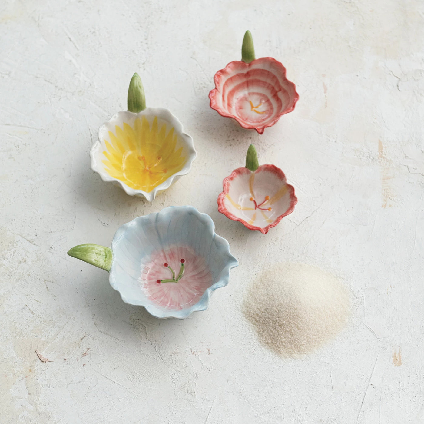 HAND-PAINTED STONEWARE FLOWER BOWL SET OF 4
