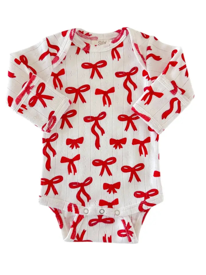 ORGANIC RED BOW POINTELLE BODYSUIT