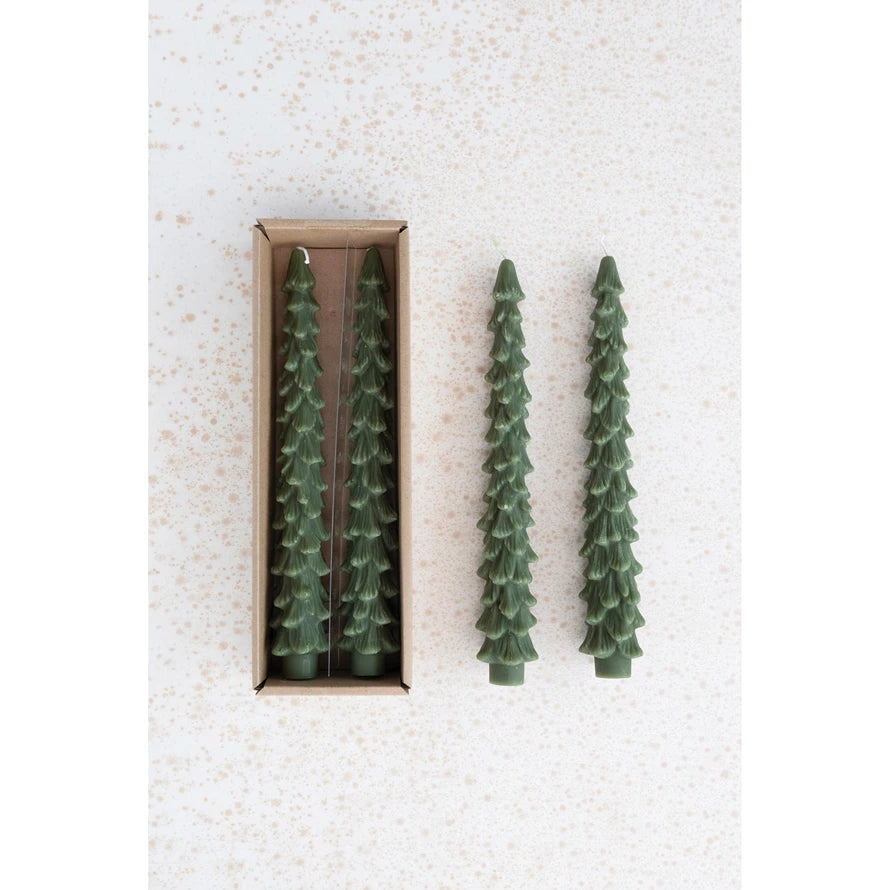 GREEN TREE SHAPED TAPER CANDLES