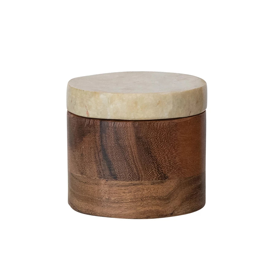 ACACIA WOOD CONTAINER WITH MARBLE LID