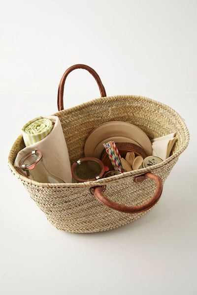 SMALL FRENCH BASKET TOTE WITH DARK LEATHER