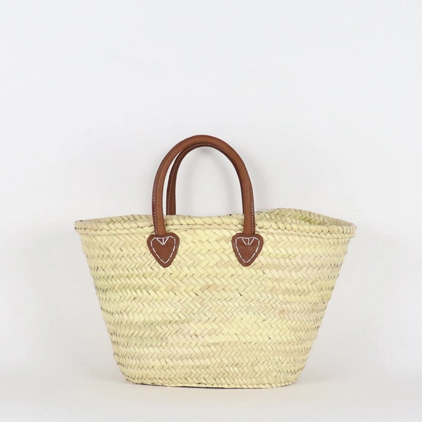 SMALL FRENCH BASKET TOTE WITH DARK LEATHER