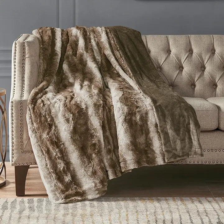 DARK BROWN FAUX FUR VELVET THROW BLANKET 60x70"