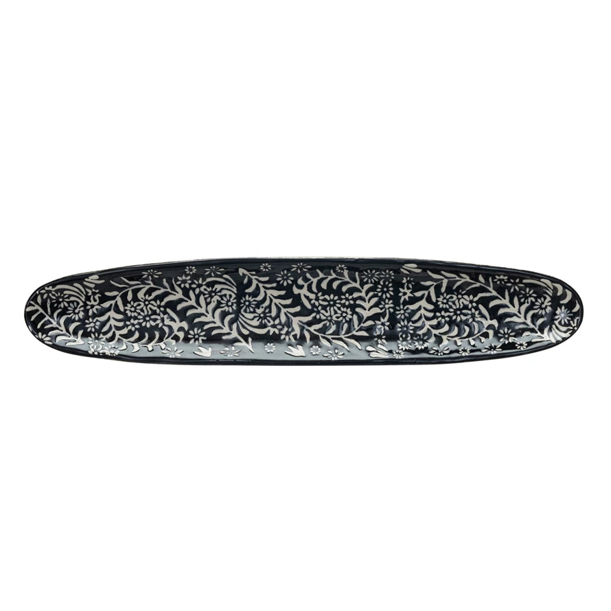 STONEWARE PLATTER WITH BOTANICAL DESIGN