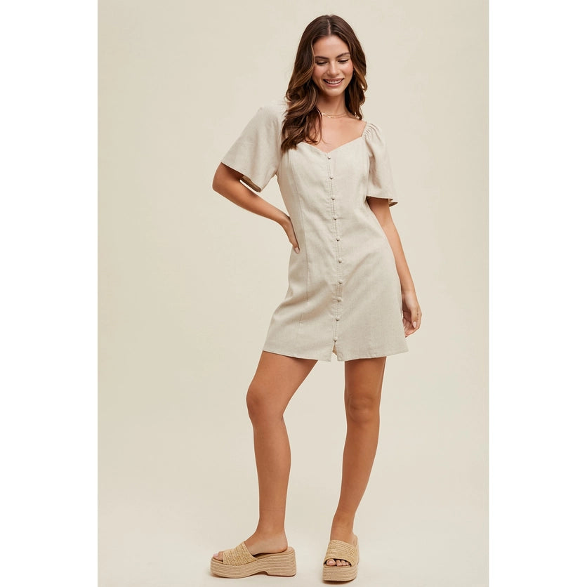 BELL SLEEVE LINEN MINI DRESS