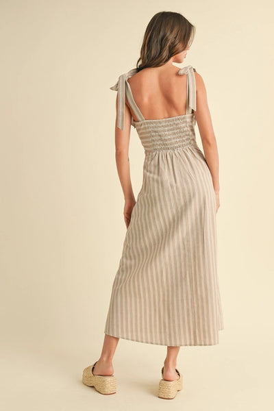 TAN STRIPED FLARE DRESS