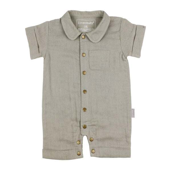 ORGANIC SHORT SLEEVE COVERALL - FAWN