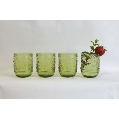 GREEN EMBOSSED DRINKING GLASS