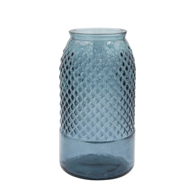 BLUE EMBOSSED RECYCLED GLASS VASE