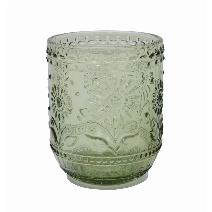 GREEN EMBOSSED DRINKING GLASS