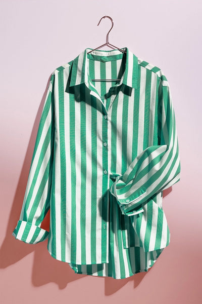 OVERSIZED GREEN STRIPE BUTTON DOWN