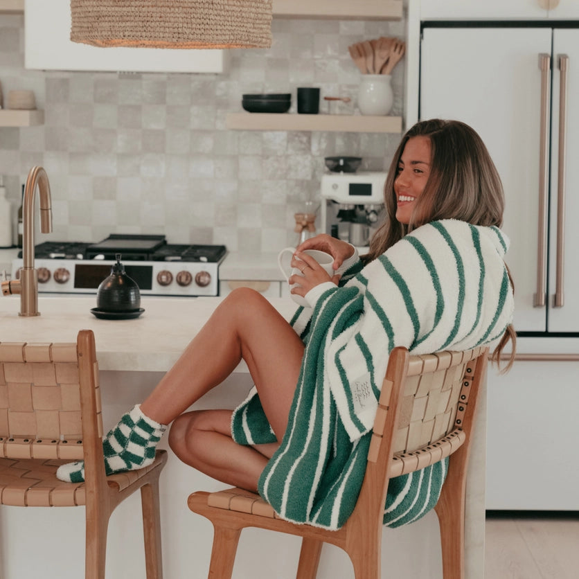 GREEN STRIPED COZY LUXE HOME BLANKET