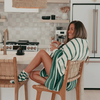 GREEN STRIPED COZY LUXE HOME BLANKET