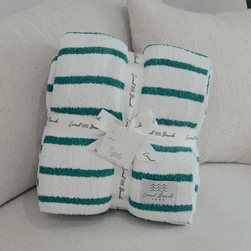 GREEN STRIPED COZY LUXE HOME BLANKET
