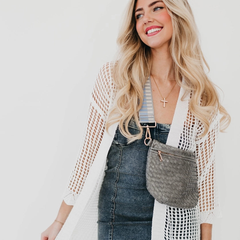 GRAY WOVEN BUM BAG