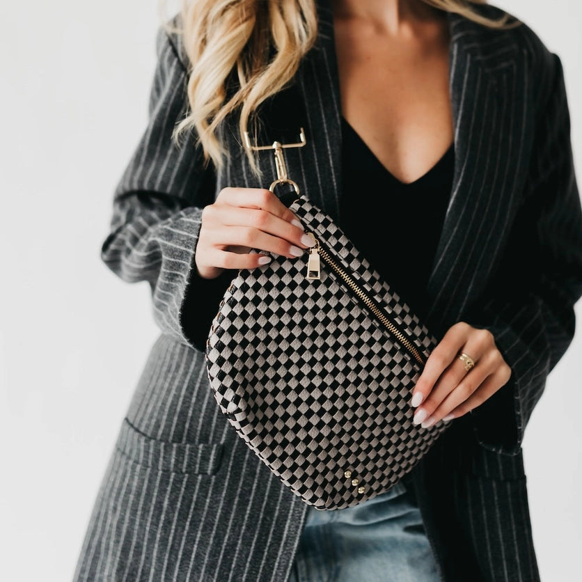 GREY BLACK WOVEN BUM BAG