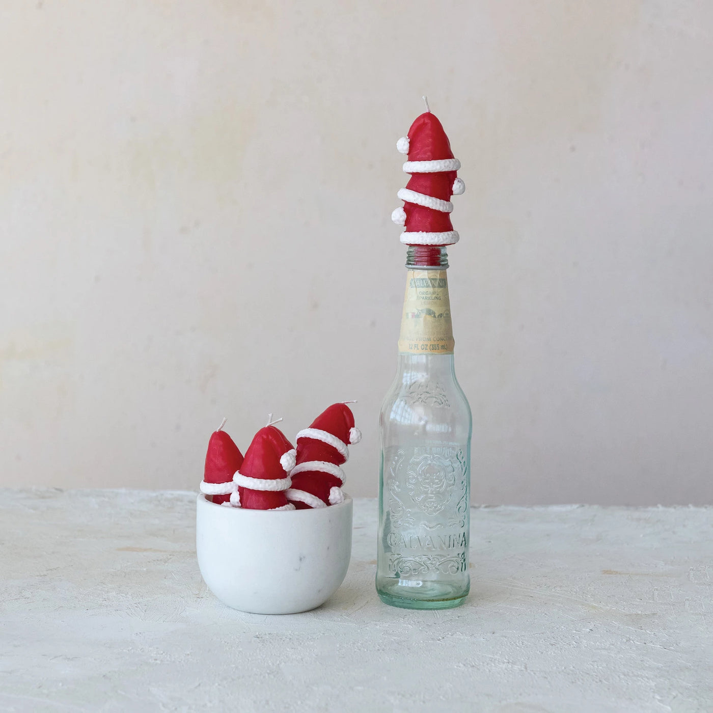 UNSCENTED SANTA HAT SHAPED TAPER CANDLES