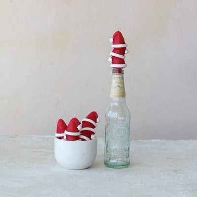 UNSCENTED SANTA HAT SHAPED TAPER CANDLES