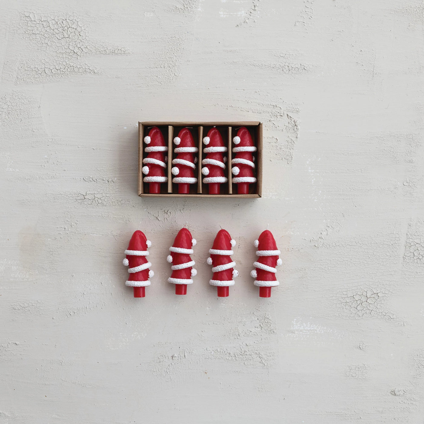 UNSCENTED SANTA HAT SHAPED TAPER CANDLES