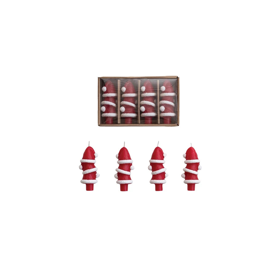 UNSCENTED SANTA HAT SHAPED TAPER CANDLES