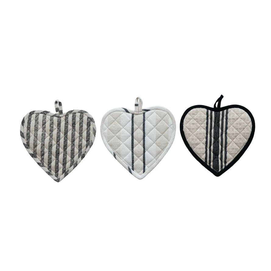 COTTON QUILTED HEART SHAPED POT HOLDER