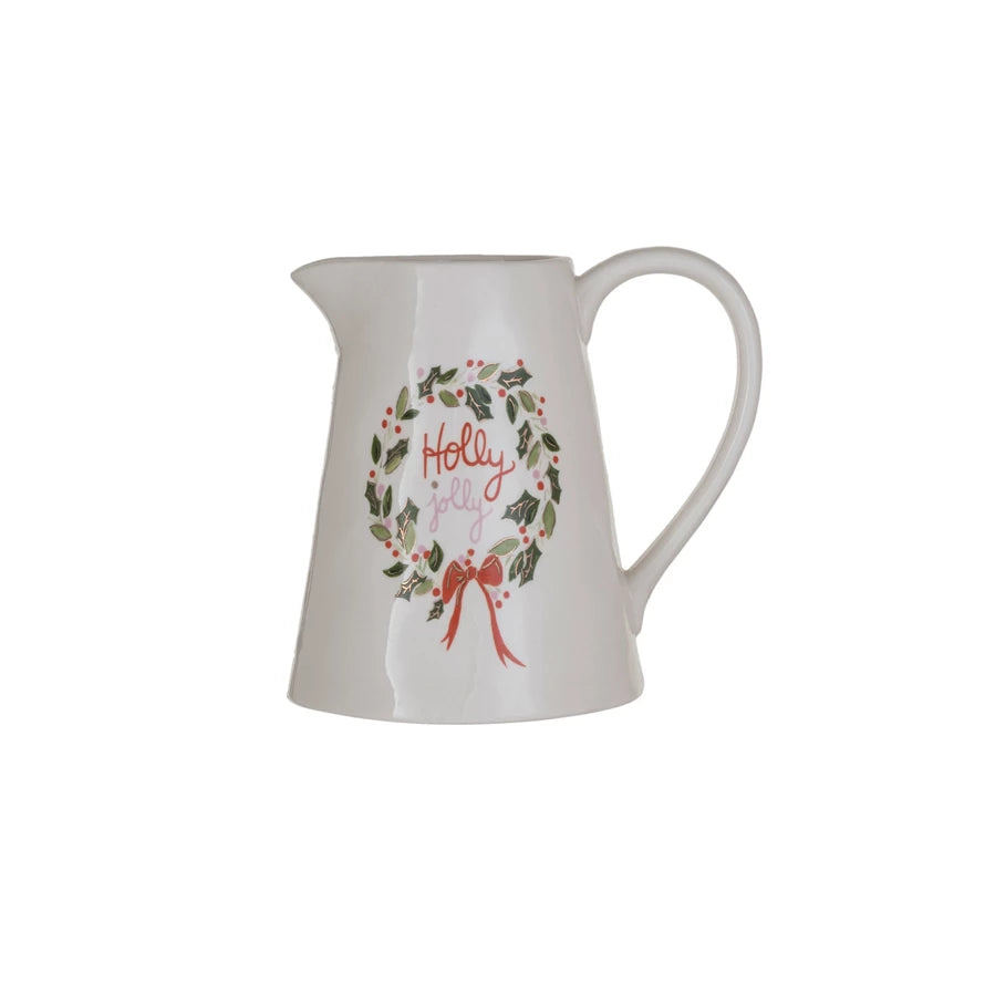 HOLLY JOLLY STONEWARE PITCHER