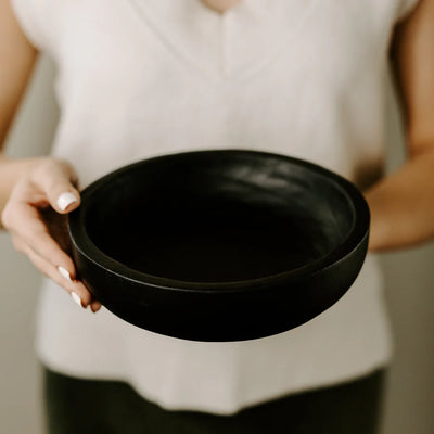 BLACK DECORATIVE WOOD BOWL