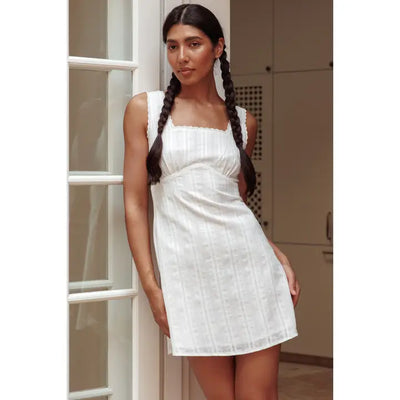 WHITE LACE TRIM MINI DRESS