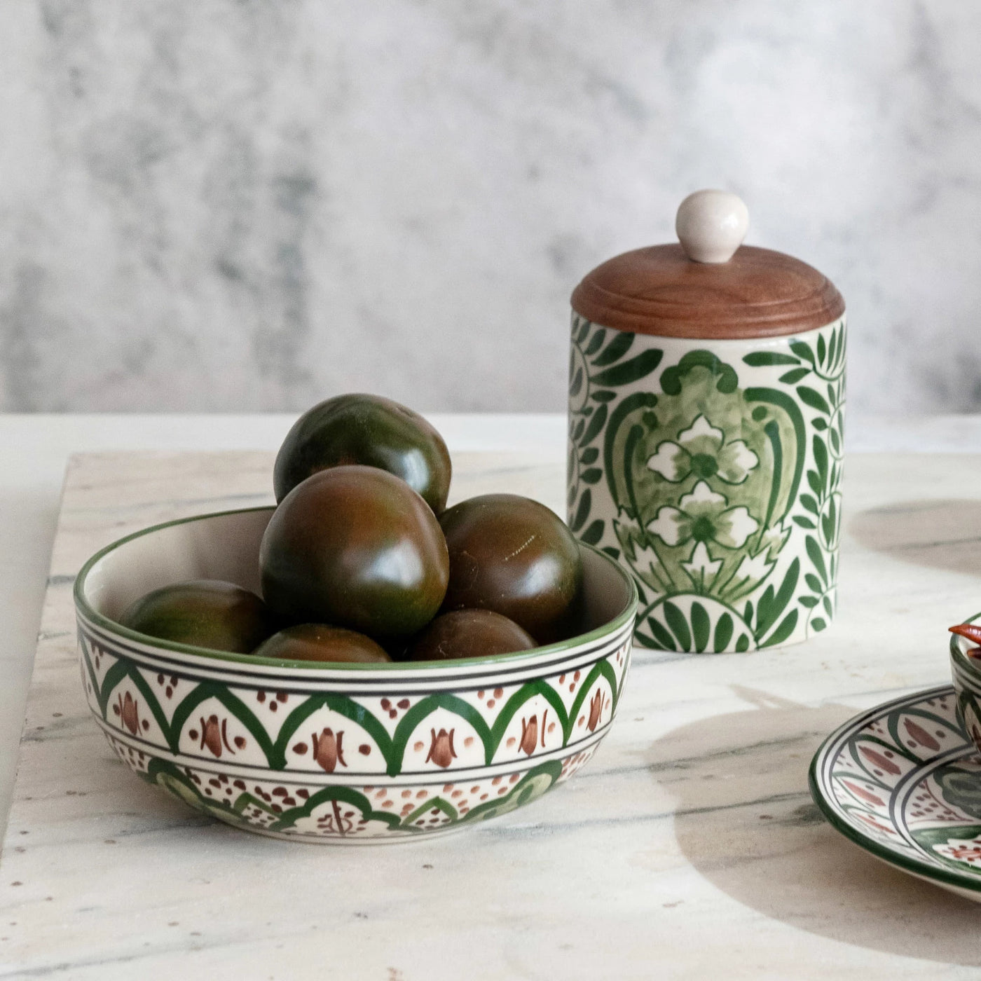 HAND-PAINTED STONEWARE CANISTER