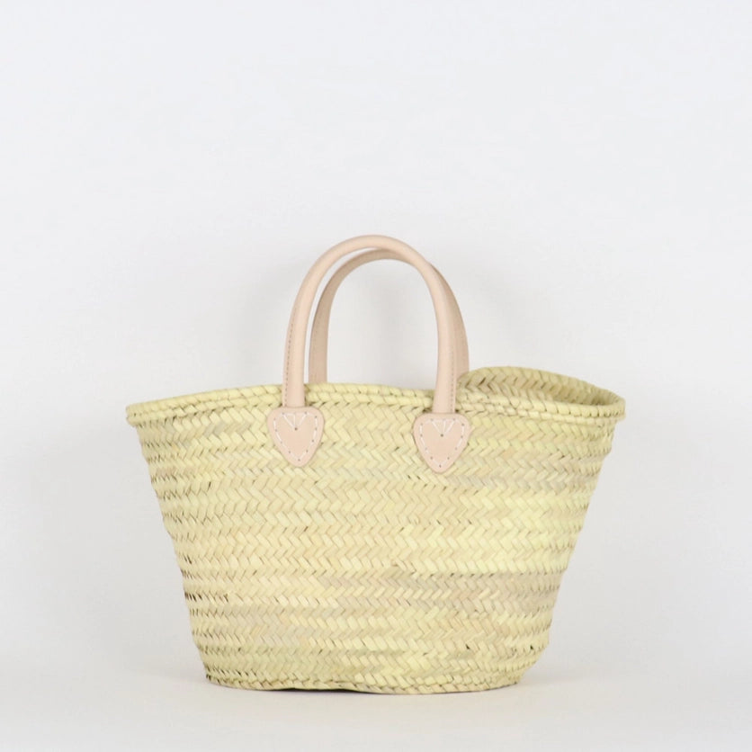 SMALL FRENCH BASKET TOTE WITH LIGHT LEATHER