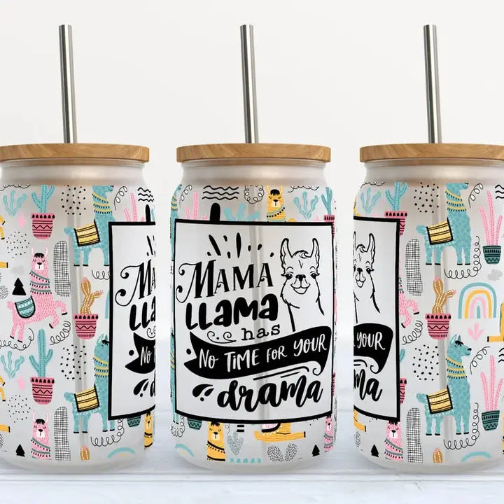 MAMA LLAMA GLASS TUMBLER - 16OZ