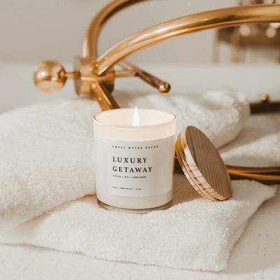 LUXURY GETAWAY SOY CANDLE - WHITE JAR - 11 OZ