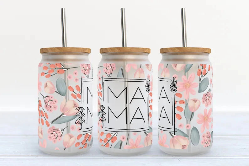 FLORAL MAMA GLASS TUMBLER - 16OZ
