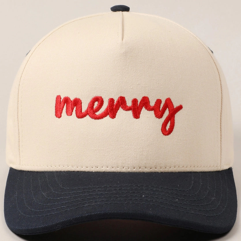 BLACK MERRY EMBROIDERY CANVAS HAT